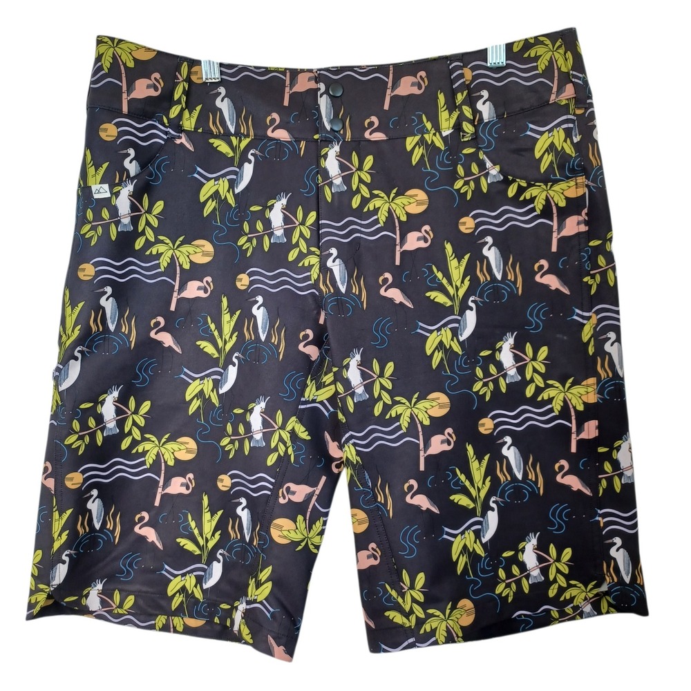 Wild Rye Womens 14 MTB Mountain Bike Shorts Tropical Flamingo Bird‎ Print Black
